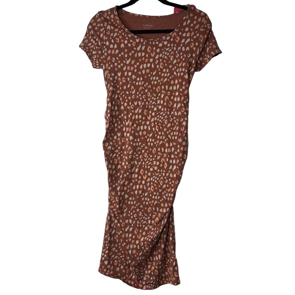 Isabel Maternity Brown Animal Print Short Sleeve Dress - Size XS - NWT